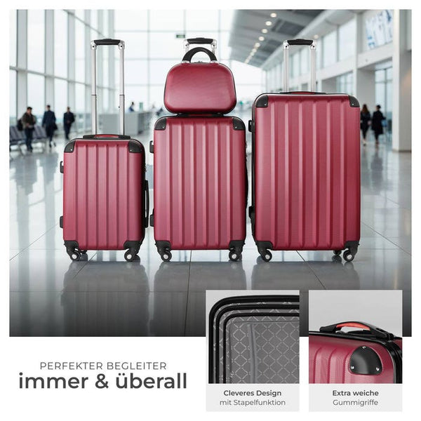 Hartschalenkoffer und Beauty-Case Set 4-tlg. Weinrot