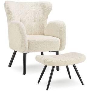 Sessel mit Hocker Vänersborg Bouclé creme/schwarz