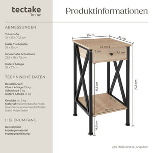 Beistelltisch Dayton 35x35x70,5cm Industrial Holz hell, Eiche Sonoma