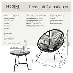 2 Santana garden chairs with table - black