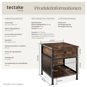 Nachttisch Killarney Industrial Holz dunkel, rustikal