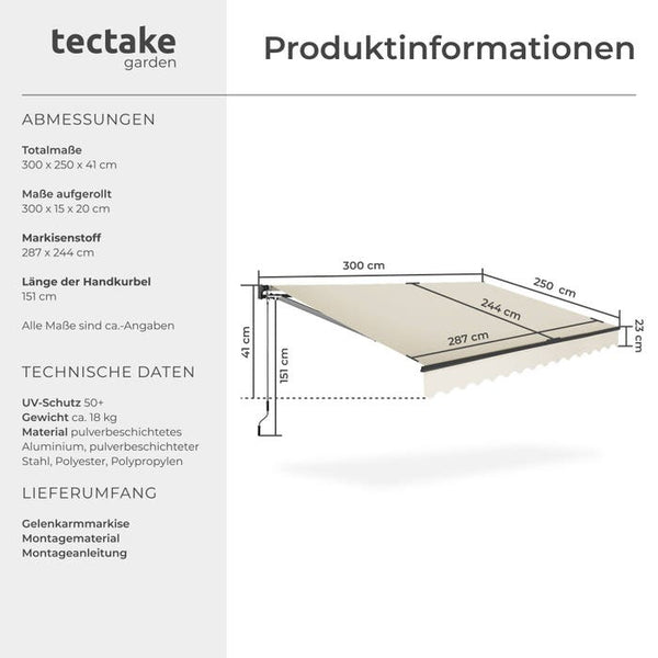 Gelenkarmmarkise Ornella beige 300 x 250 cm