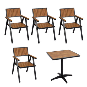 4er-Set Gartenstuhl + Gartentisch Outdoor Alu schwarz teak