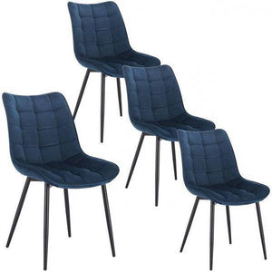 4er-Set Küchenstuhl mit Rückenlehne aus Samt Metallbeine Elif blau