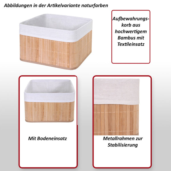 4er-Set Aufbewahrungskorb Bambus Ordnungsbox Regalkorb braun