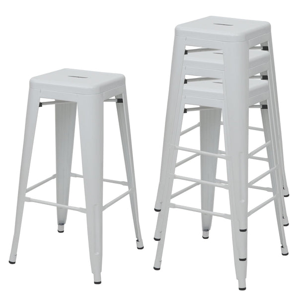 4er-Set Barhocker Metall Industriedesign stapelbar weiss