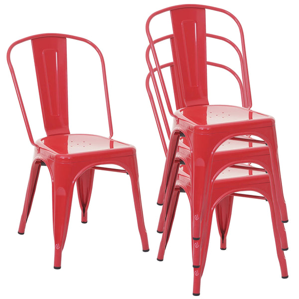 4er-Set Bistrostühle Metall Industriedesign stapelbar rot