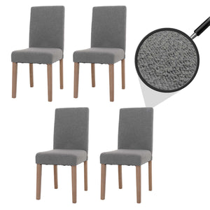 4er-Set Esszimmerstühle Bouclé Holzbeine natur Hochlehner grau