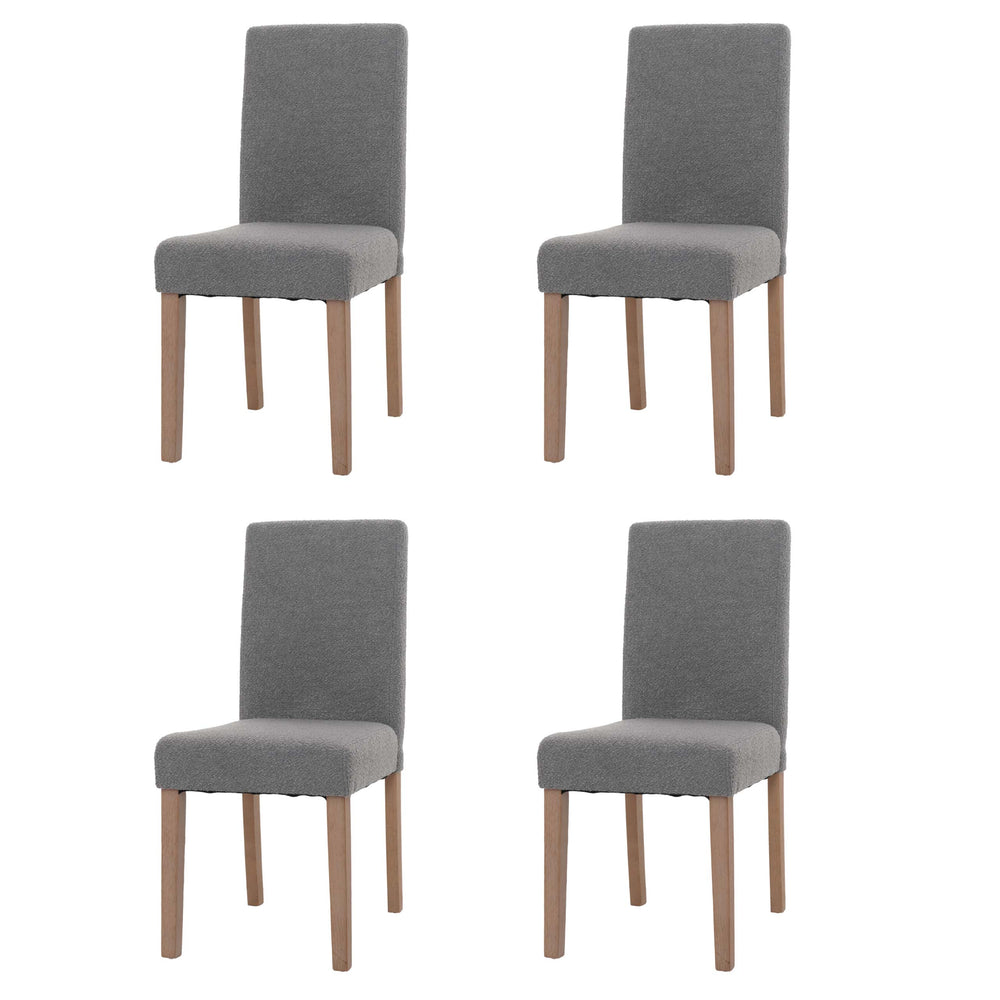 4er-Set Esszimmerstühle Bouclé Holzbeine natur Hochlehner grau