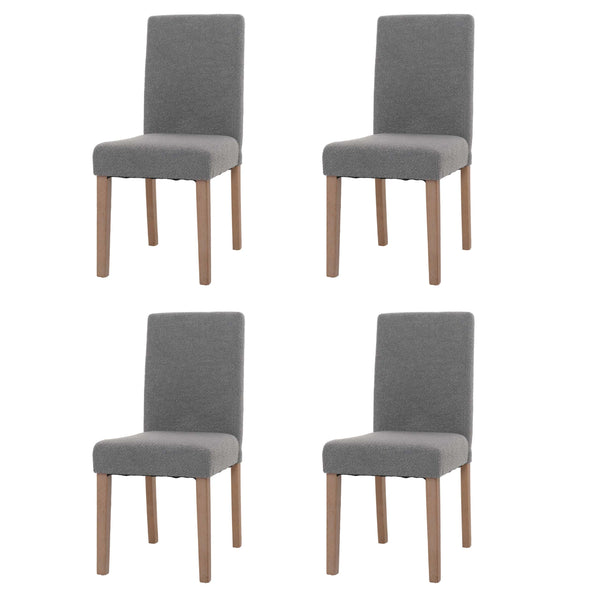 4er-Set Esszimmerstühle Bouclé Holzbeine natur Hochlehner grau