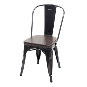 4er-Set Esszimmerstühle Chesterfield Kunstleder Industrial schwarz-braun