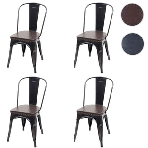 4er-Set Esszimmerstühle Chesterfield Kunstleder Industrial schwarz-braun