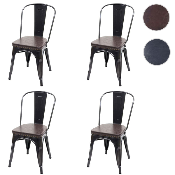 4er-Set Esszimmerstühle Chesterfield Kunstleder Industrial schwarz-braun