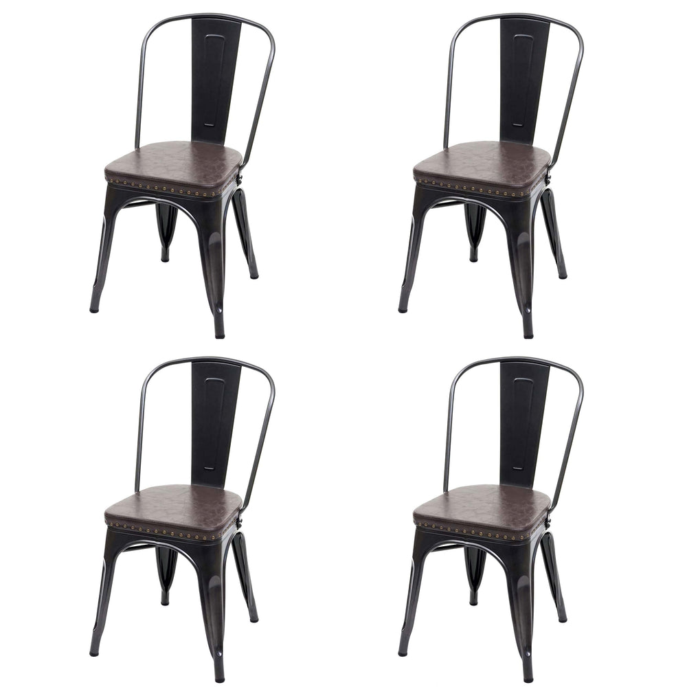 4er-Set Esszimmerstühle Chesterfield Kunstleder Industrial schwarz-braun
