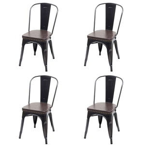 4er-Set Esszimmerstühle Chesterfield Kunstleder Industrial schwarz-braun