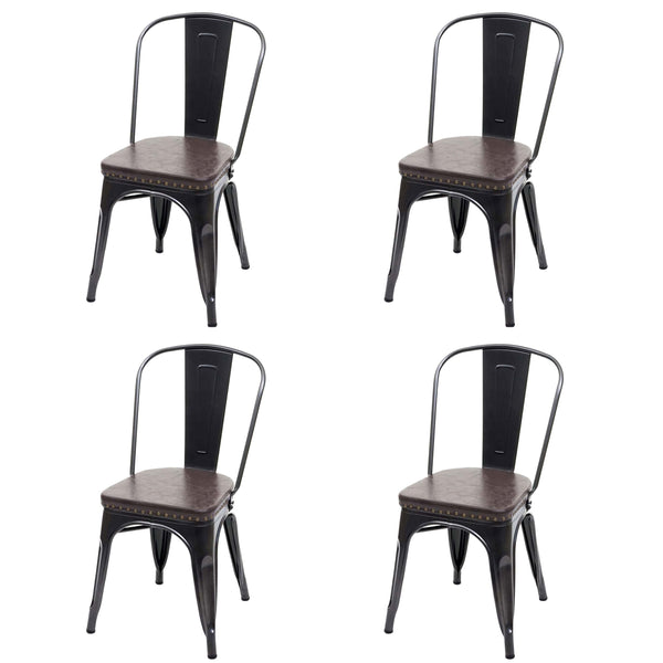 4er-Set Esszimmerstühle Chesterfield Kunstleder Industrial schwarz-braun