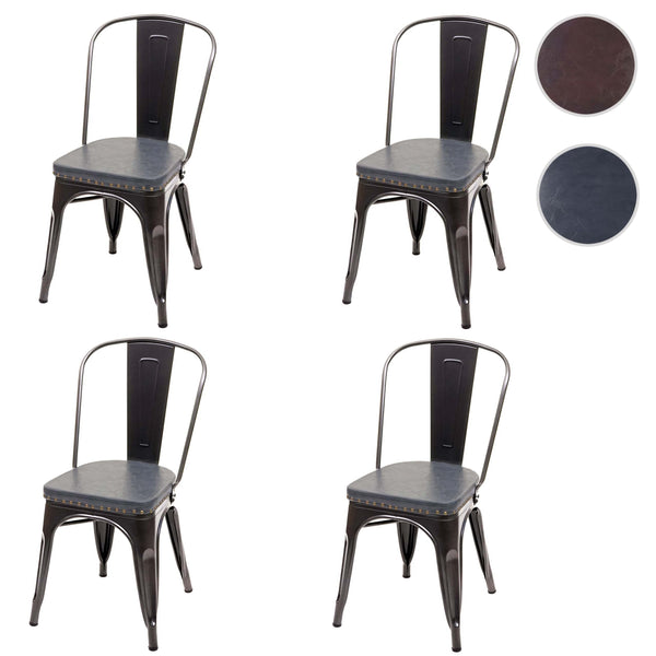 4er-Set Esszimmerstühle Chesterfield Kunstleder Industrial schwarz-grau