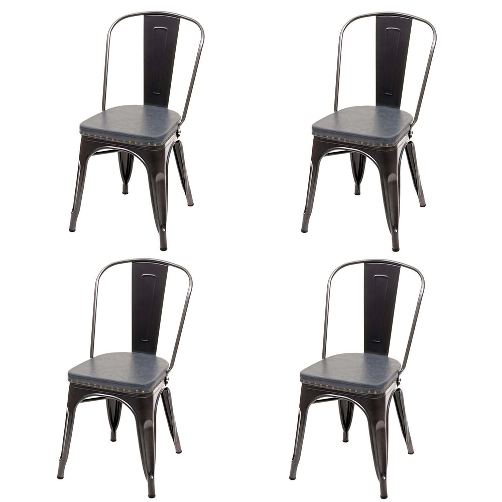 4er-Set Esszimmerstühle Chesterfield Kunstleder Industrial schwarz-grau