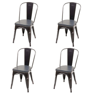 4er-Set Esszimmerstühle Chesterfield Kunstleder Industrial schwarz-grau