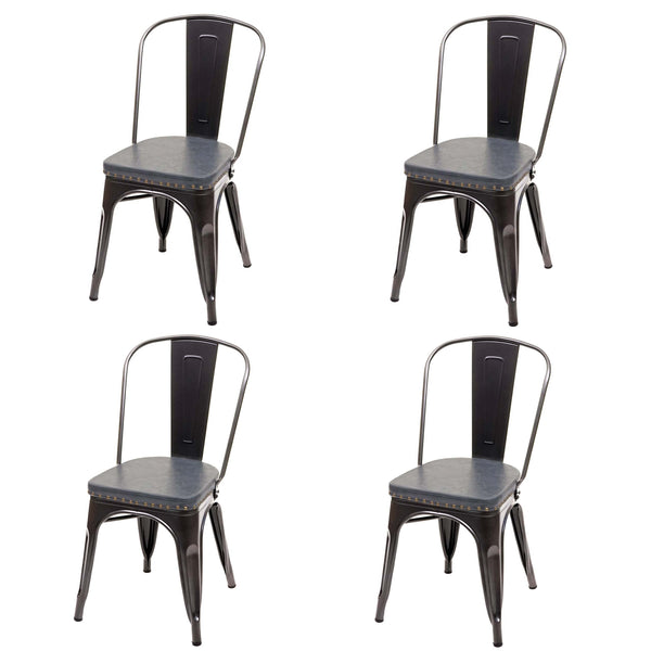 4er-Set Esszimmerstühle Chesterfield Kunstleder Industrial schwarz-grau
