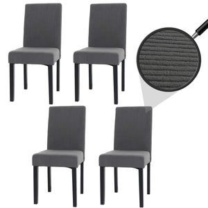 4er-Set Esszimmerstühle Cord Stoff Hochlehner Holzbeine dunkelgrau