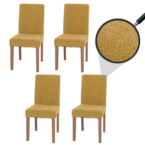 4er-Set Esszimmerstühle Hochlehner Chenille Holz natur gelb