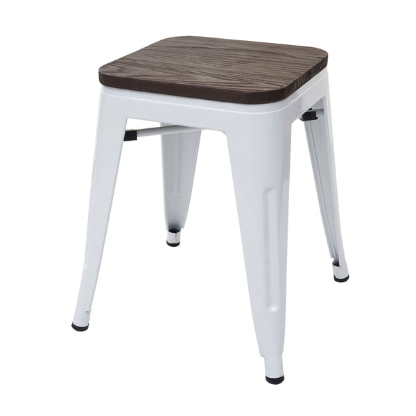 4er-Set Hocker Metall Industriedesign stapelbar Holz-Sitzfläche weiss
