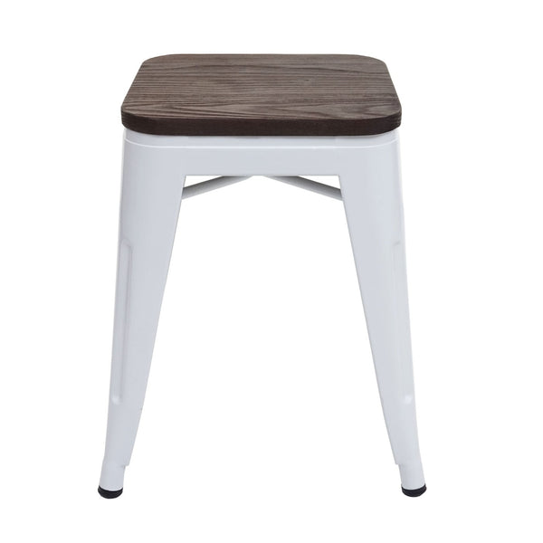 4er-Set Hocker Metall Industriedesign stapelbar Holz-Sitzfläche weiss