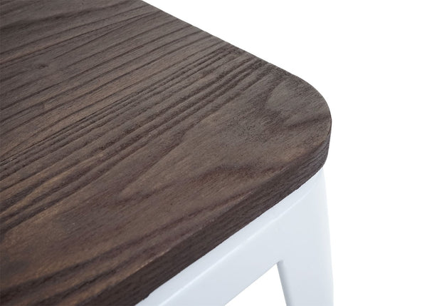 4er-Set Hocker Metall Industriedesign stapelbar Holz-Sitzfläche weiss