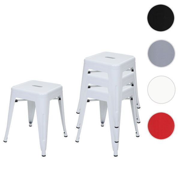 4er-Set stapelbare Metallhocker Industriedesign weiss