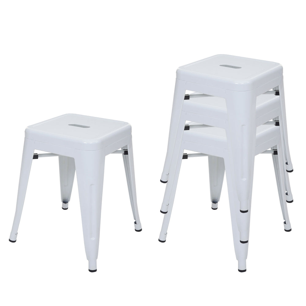 4er-Set stapelbare Metallhocker Industriedesign weiss