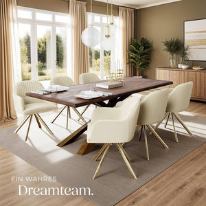 Samt-Drehstuhl Lona créme/gold 6er Set