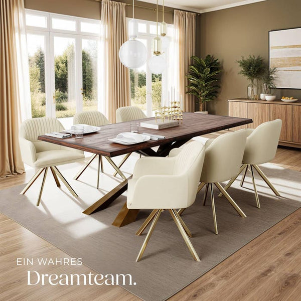 Samt-Drehstuhl Lona créme/gold 6er Set