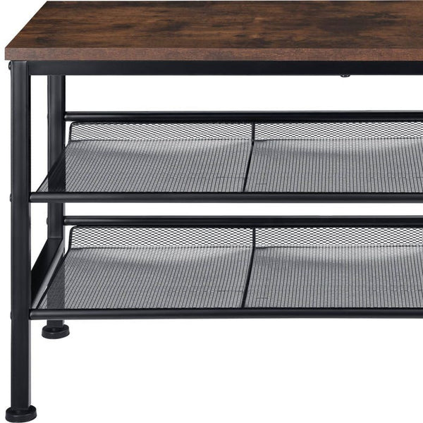 Derry Industrial shoe rack, dark wood, rustic 