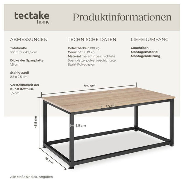 Couchtisch Lynch Industrial Holz hell, Eiche Sonoma