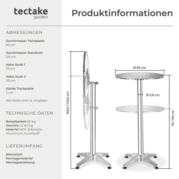 Aluminium Bistrotisch 5,8cm / Ø60cm, klappbar