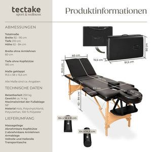 3 Zonen Massageliege-Set Daniel mit Polsterung, Rollen und Holzgestell schwarz
