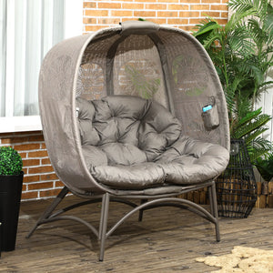 Gartenstuhl für 2 Personen, klappbar, grosses Sitzkissen, Stahlrahmen, Farbe: Sand