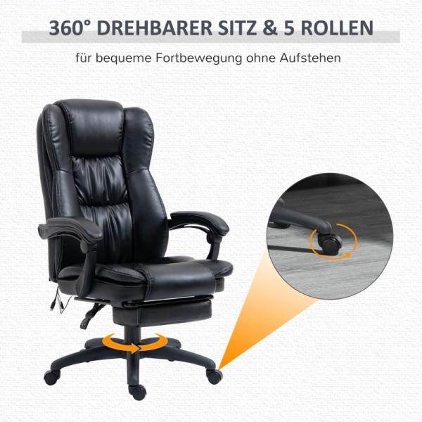 Bürostuhl Anhebbar Kopfstütze Vibration Kopfstütze Massagefunktion Liegefunktion Schwarz