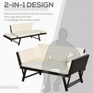 2er Gartensofa Loungesofa Gartenbank aufklappbar Armlehne Polyrattan Braun