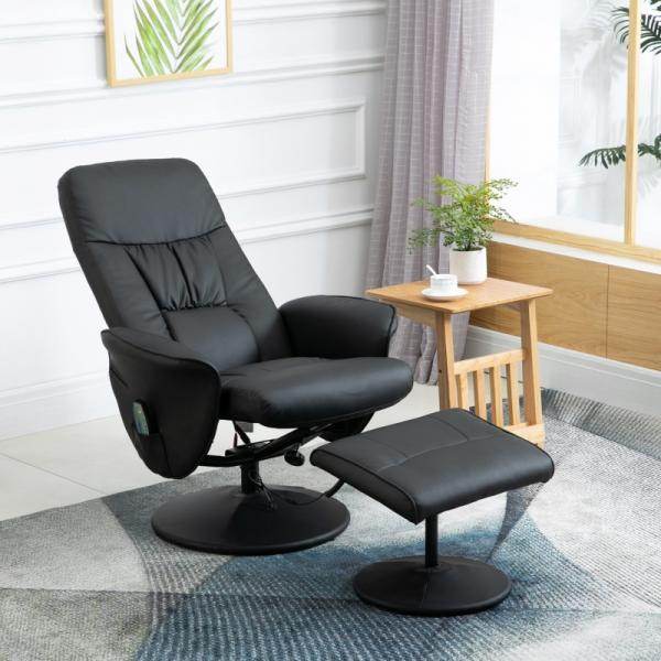 Relaxsessel mit Fusshocker Liegefunktion Massagesessel Kunstleder Schwarz