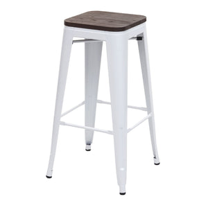 4x Barhocker Metall mit Holz-Sitzflächen Industriedesign ~ weiss