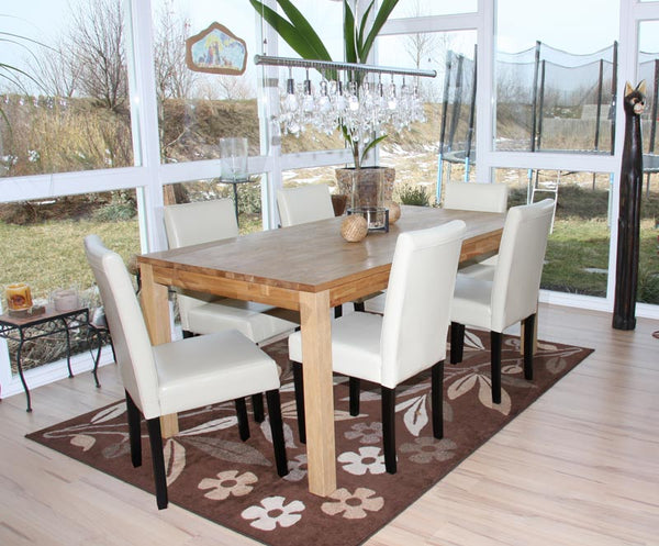4x Esszimmerstuhl Littau ~ Kunstleder creme dunkle Beine