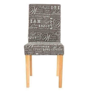 4x Esszimmerstuhl Textil mit Schriftzug grau helle Beine