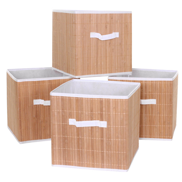 4x Faltbox, Aufbewahrungskorb, Sortierbox, Bambus ~ naturfarben