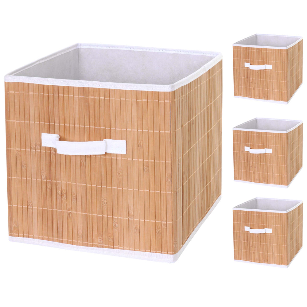 4x Faltbox, Aufbewahrungskorb, Sortierbox, Bambus ~ naturfarben