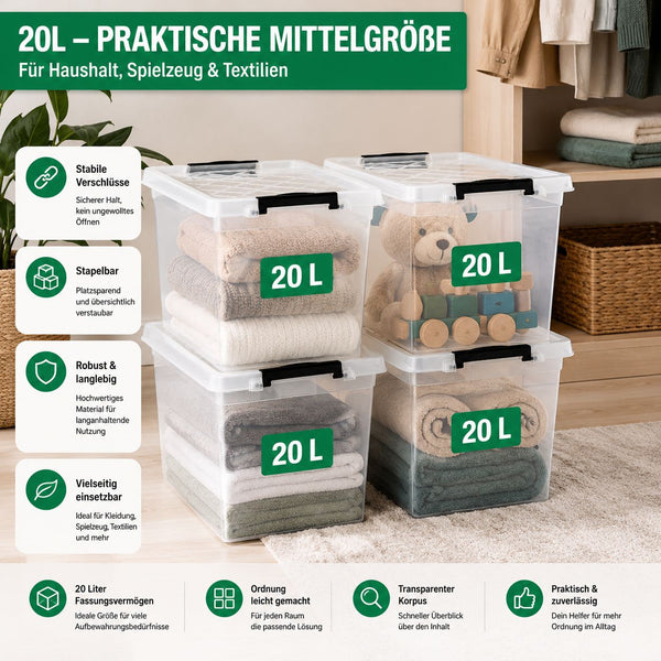 4x Aufbewahrungsbox 20 L mit Deckel