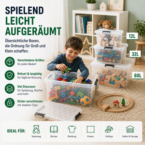 4x Aufbewahrungsbox 60 L mit Deckel + Räder