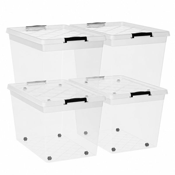 4x Aufbewahrungsbox 60 L mit Deckel + Räder