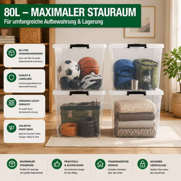 4x Aufbewahrungsbox 80 L mit Deckel